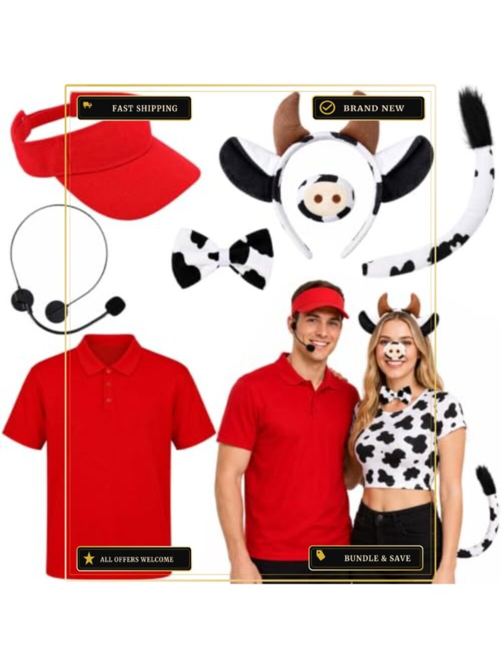 Fast Food Cow Costume Set Plush Accessories Adult Cosplay